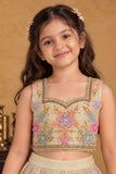 Girls Cream With Multicolor Floral Sequin Embellished Lehenga Choli Set