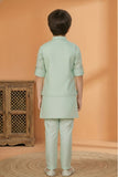 Pista Embroidered Kurta Set with Nehru Jacket For Boys