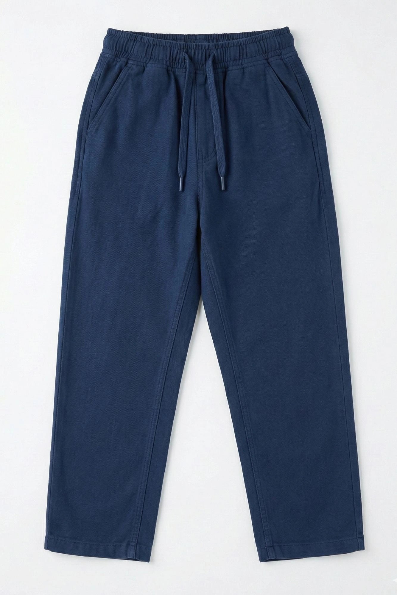Navy Blue Linen Straight-Fit Pants with Elastic Waist For Boys