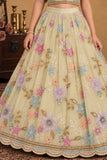 Girls Cream With Multicolor Floral Sequin Embellished Lehenga Choli Set