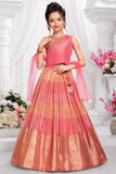 Coral Pink Floral Zari Embroidered Lehenga Choli Set