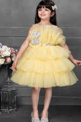 Yellow Multilayered Frock With Sequined Work For Girls