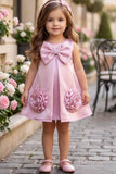 Girls Pastel Pink Bow And Floral Applique Party Wear Frock