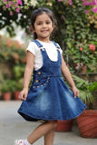 Denim Dungaree With White T-Shirt Set For Girls