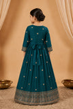 Bottle Green Sequins Work And Zari Embroidered Ethnic Gown For Girls