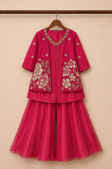 Rani Pink Jacket Style Floral Embroidered Palazzo Set with Dupatta