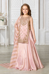 Girls Elegant Pink & Gold Embroidered Lehenga Choli Set