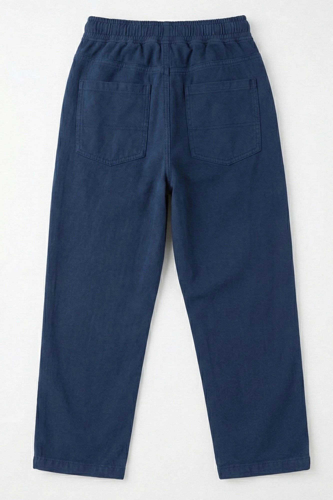 Navy Blue Linen Straight-Fit Pants with Elastic Waist For Boys