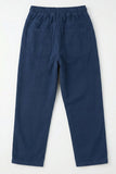 Navy Blue Linen Straight-Fit Pants with Elastic Waist For Boys