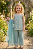 Girls Powder Blue Floral Embroidered Palazzo Set with Dupatta
