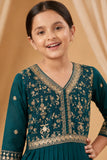 Bottle Green Sequins Work And Zari Embroidered Ethnic Gown For Girls