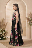 Black Floral Printed Palazzo Set With Sequin Overlay And Dupatta For Girls