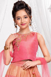 Coral Pink Floral Zari Embroidered Lehenga Choli Set