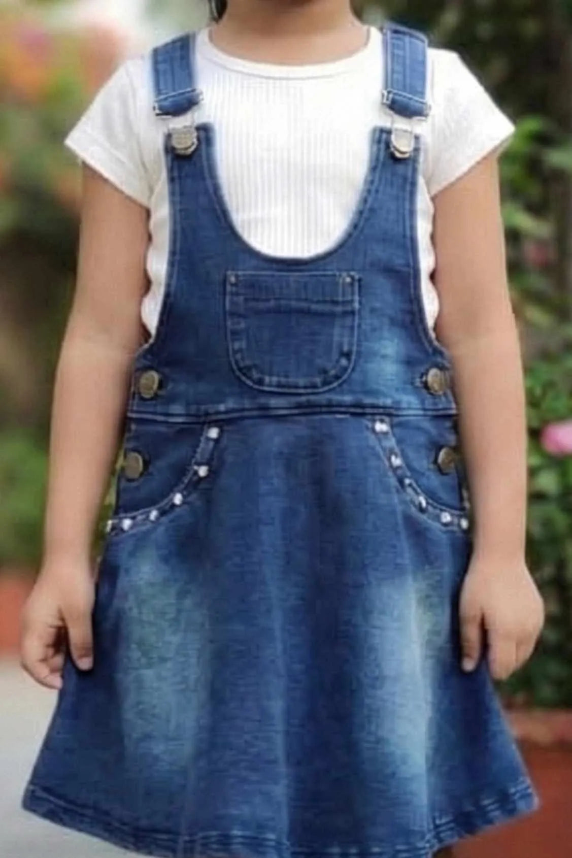 Denim Dungaree With White T-Shirt Set For Girls