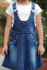 Denim Dungaree With White T-Shirt Set For Girls