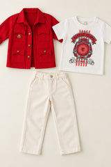 Boys Rust Red Utility Jacket Graphic T-Shirt Pant Set