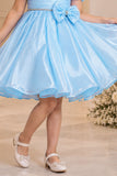 Sky Blue Puff-Sleeve Party Frock With Butterfly Embellishment For Girls