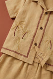 Boys Mustard Yellow Tropical Embroidered Shorts Set with Collared Shirt