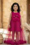 Rani Pink Party Frock with Oversized Floral Appliqué For Girls