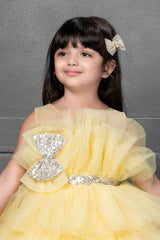 Yellow Multilayered Frock With Sequined Work For Girls