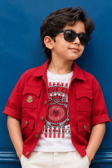 Boys Rust Red Utility Jacket Graphic T-Shirt Pant Set