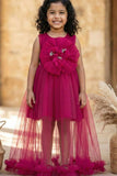 Rani Pink Party Frock with Oversized Floral Appliqué For Girls