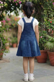 Denim Dungaree With White T-Shirt Set For Girls