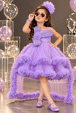 Lavender Layered Ruffle Party Frock With Tailback For Girls
