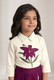 Girls White Floral Embroidered Top with Wine Pleated Palazzo Pants Set