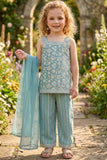 Girls Powder Blue Floral Embroidered Palazzo Set with Dupatta