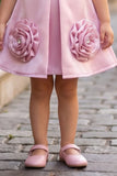 Girls Pastel Pink Bow And Floral Applique Party Wear Frock
