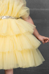 Yellow Multilayered Frock With Sequined Work For Girls