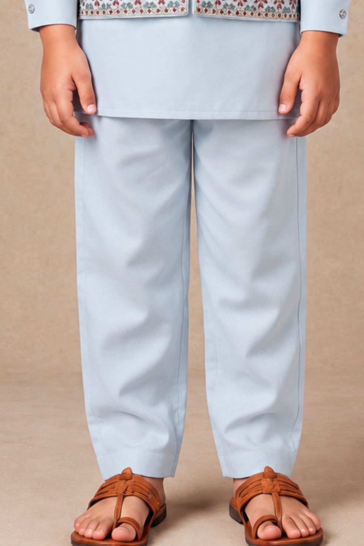 Boys Powder Blue Floral Embroidered Kurta Set With Jacket