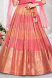 Coral Pink Floral Zari Embroidered Lehenga Choli Set