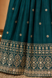 Bottle Green Sequins Work And Zari Embroidered Ethnic Gown For Girls