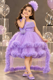 Lavender Layered Ruffle Party Frock With Tailback For Girls