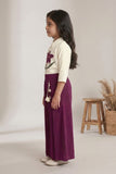 Girls White Floral Embroidered Top with Wine Pleated Palazzo Pants Set