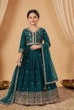 Bottle Green Sequins Work And Zari Embroidered Ethnic Gown For Girls