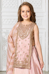 Girls Elegant Pink & Gold Embroidered Lehenga Choli Set
