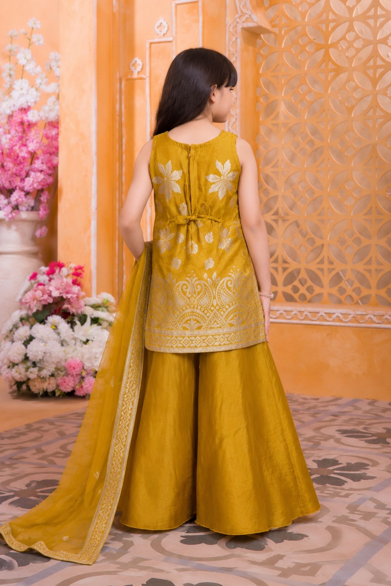 Mustard  With Gold zari Embroidered Palazzo Set with Dupatta