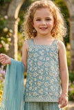 Girls Powder Blue Floral Embroidered Palazzo Set with Dupatta