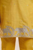 Boys Yellow Kurta Pajama Set With Golden Zari Embroidery And Shawl