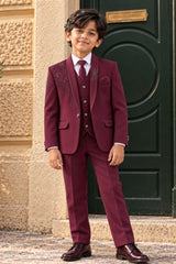 Maroon Premium Boys 5-Piece Suit Set For Boys