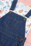 Girls Blue Denim Dungaree  Set with Printed Tee