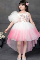 White And Pink Double Shaded Frock With Sequined Work For Girls