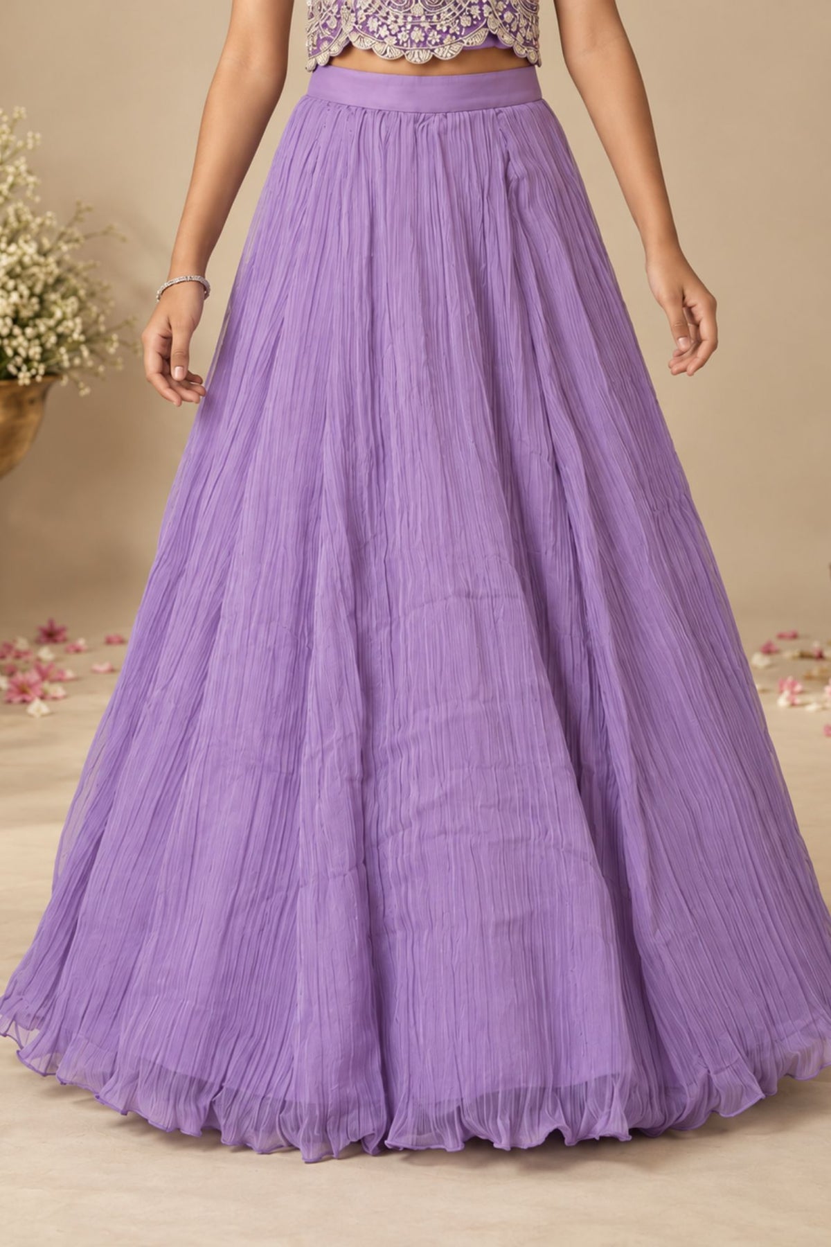 Girls Heavy Bead Embroidered Lavender Lehenga Choli Set