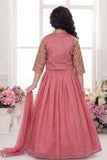 Peach Heavy Embroidered Lehenga Choli Set With Jacket for Girls