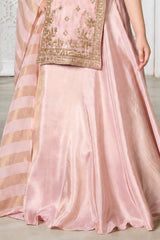 Girls Elegant Pink & Gold Embroidered Lehenga Choli Set