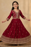 Maroon Sequins Work And Zari Embroidered Ethnic Gown For Girls