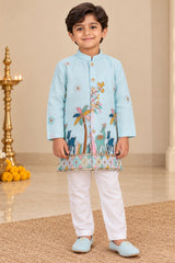 Boys Light Blue Embroidered Kurta Pant Set